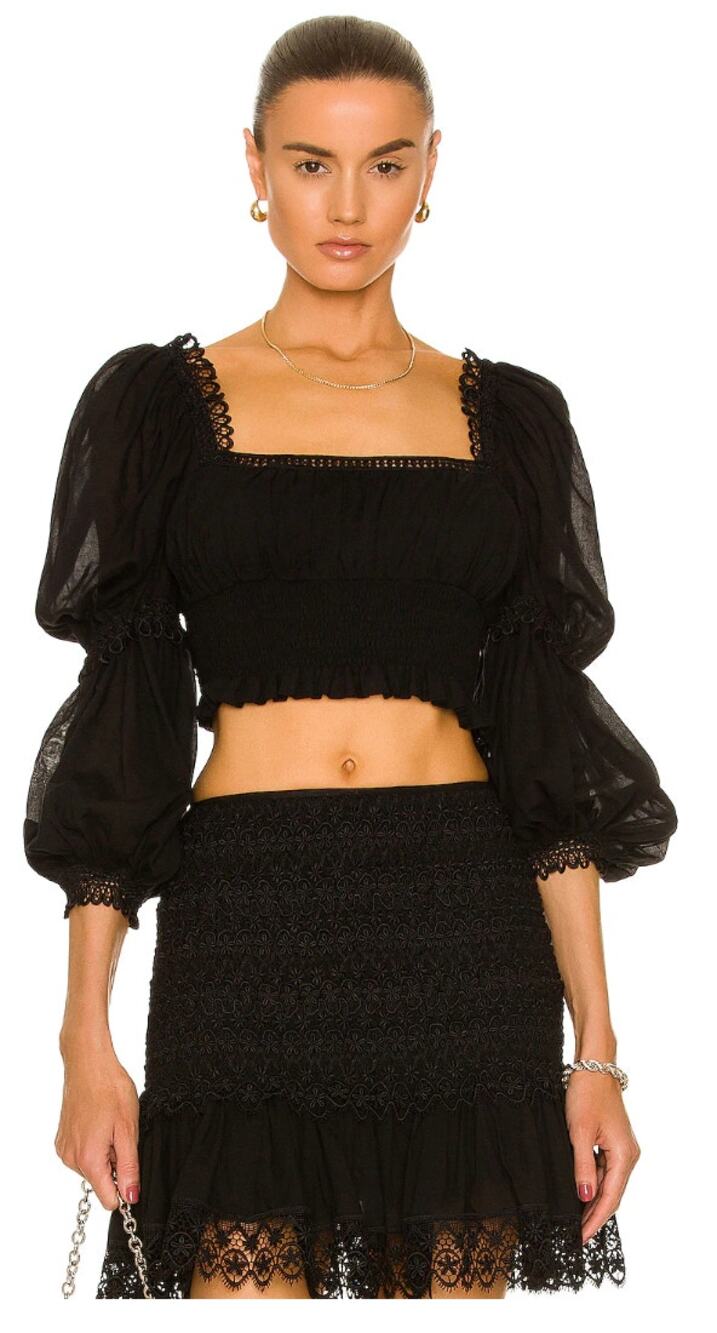 Charo Ruiz Ibiza Daphne Black Lace Crop Top Size S